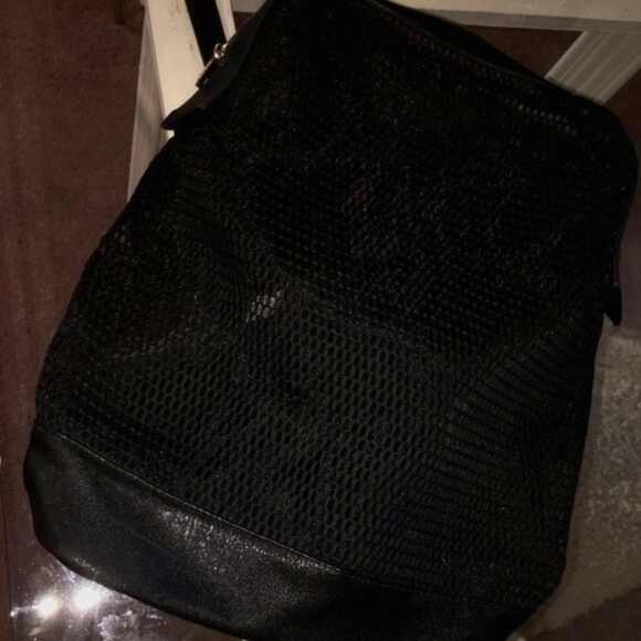 Backpack, Black Mesh with Sturdy Base, Brass Hardware, Adjustable by PINKCOSMO - Picture 3 of 8